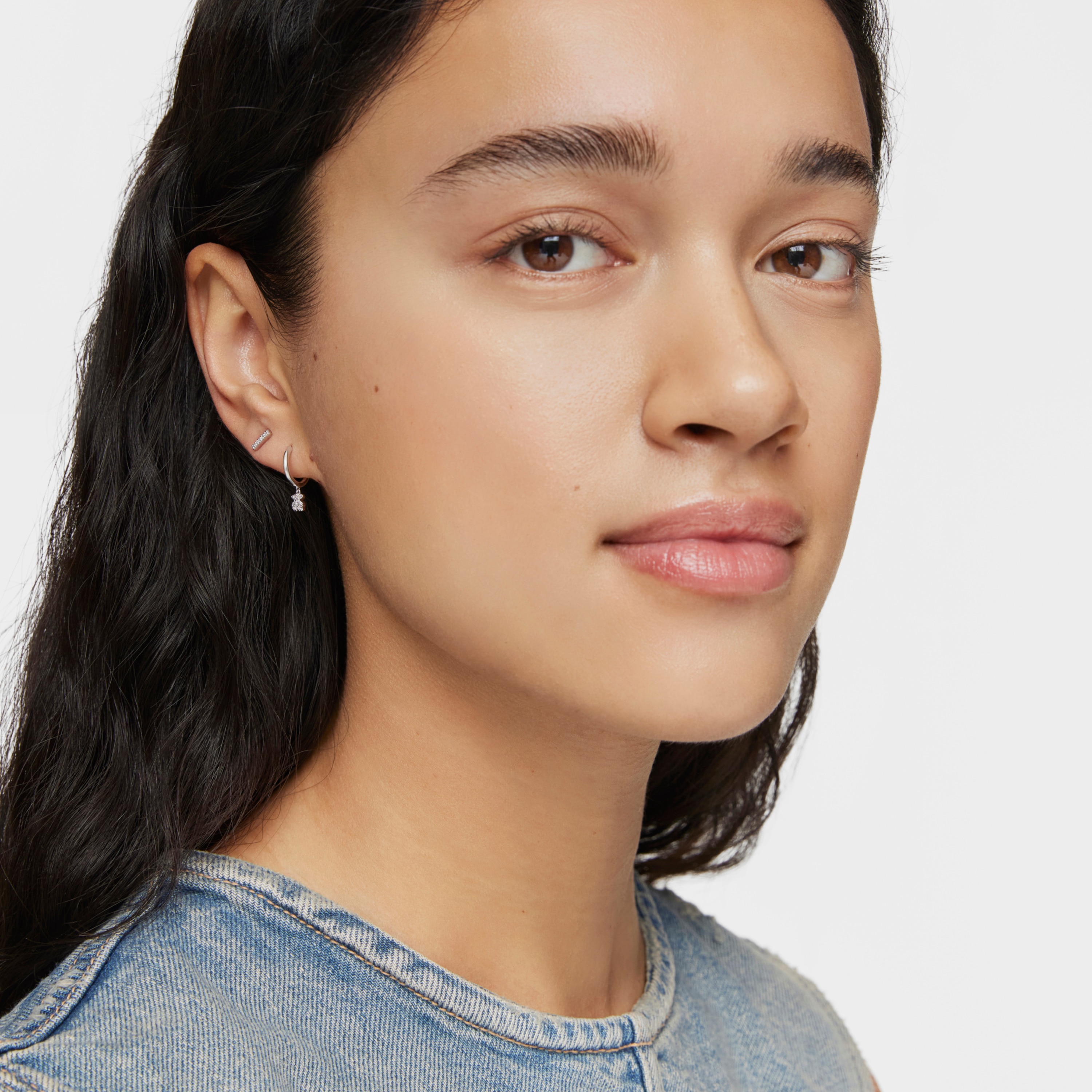 Short 18K white- gold bear Hoop earrings with diamonds TOUS Grain