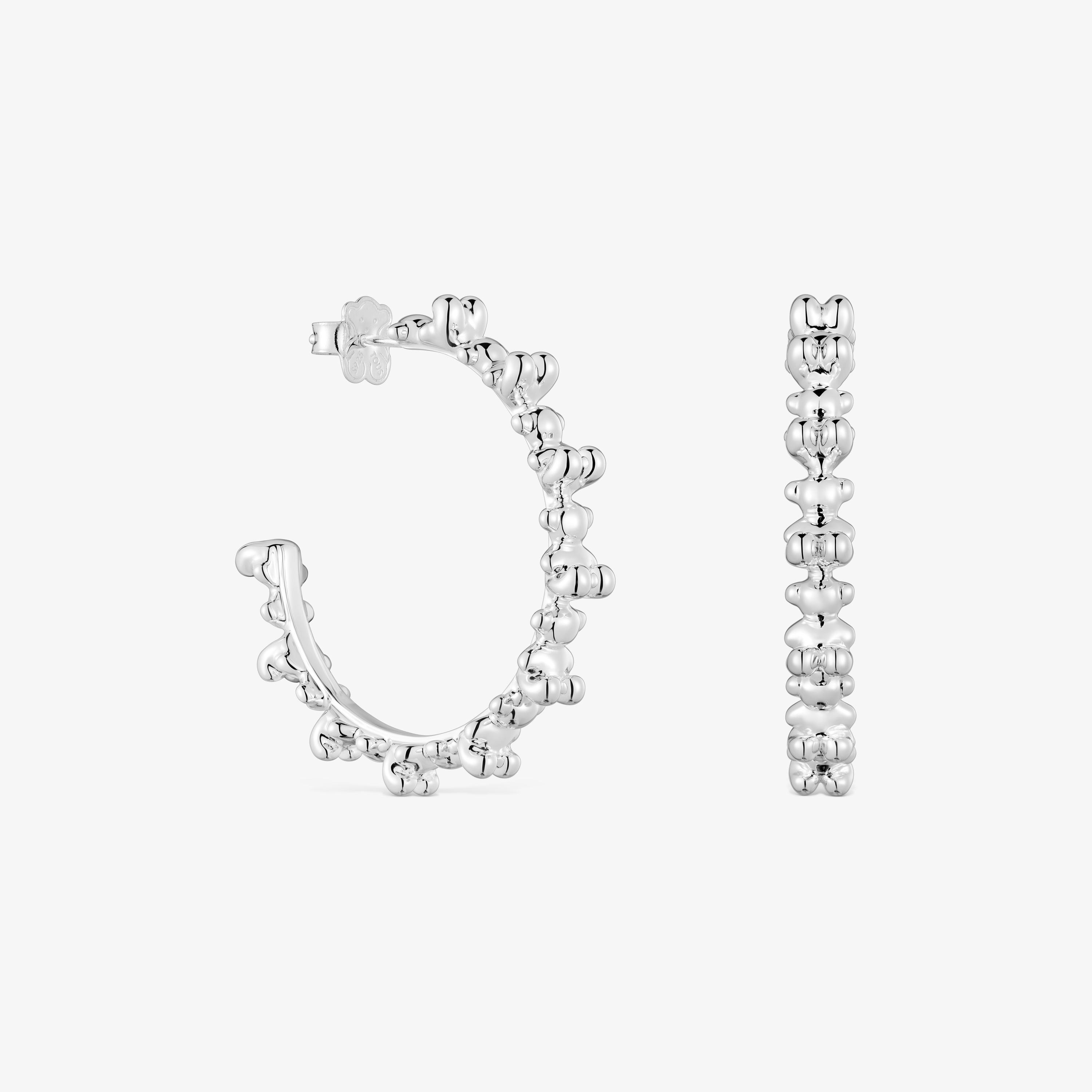 Silver hoop Earrings with bear motifs Bold Bear