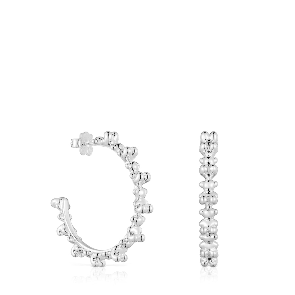 Silver hoop Earrings with bear motifs Bold Bear image number 0