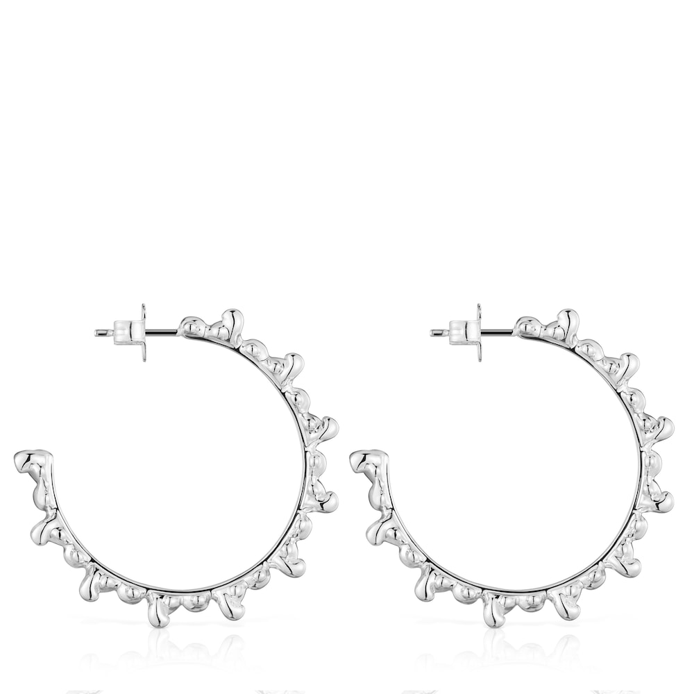 Silver hoop Earrings with bear motifs Bold Bear image number 1