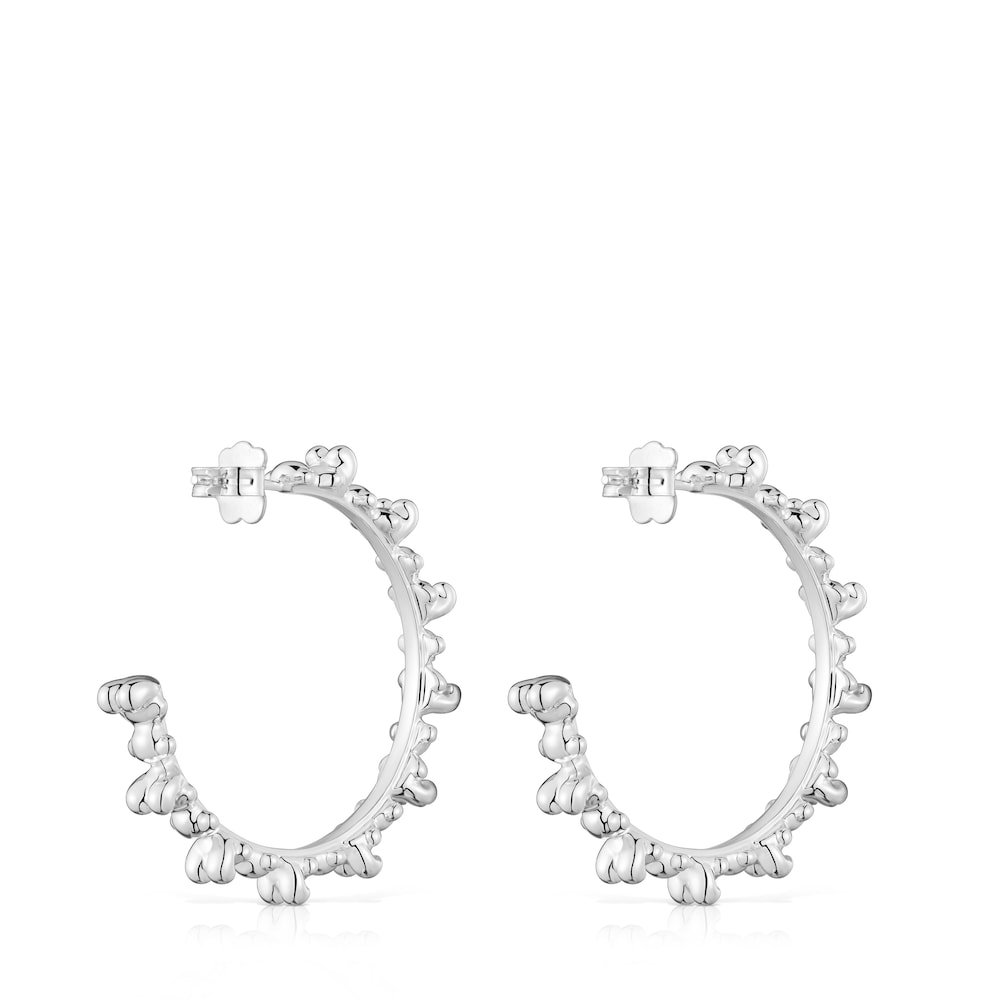 Silver hoop Earrings with bear motifs Bold Bear image number 2