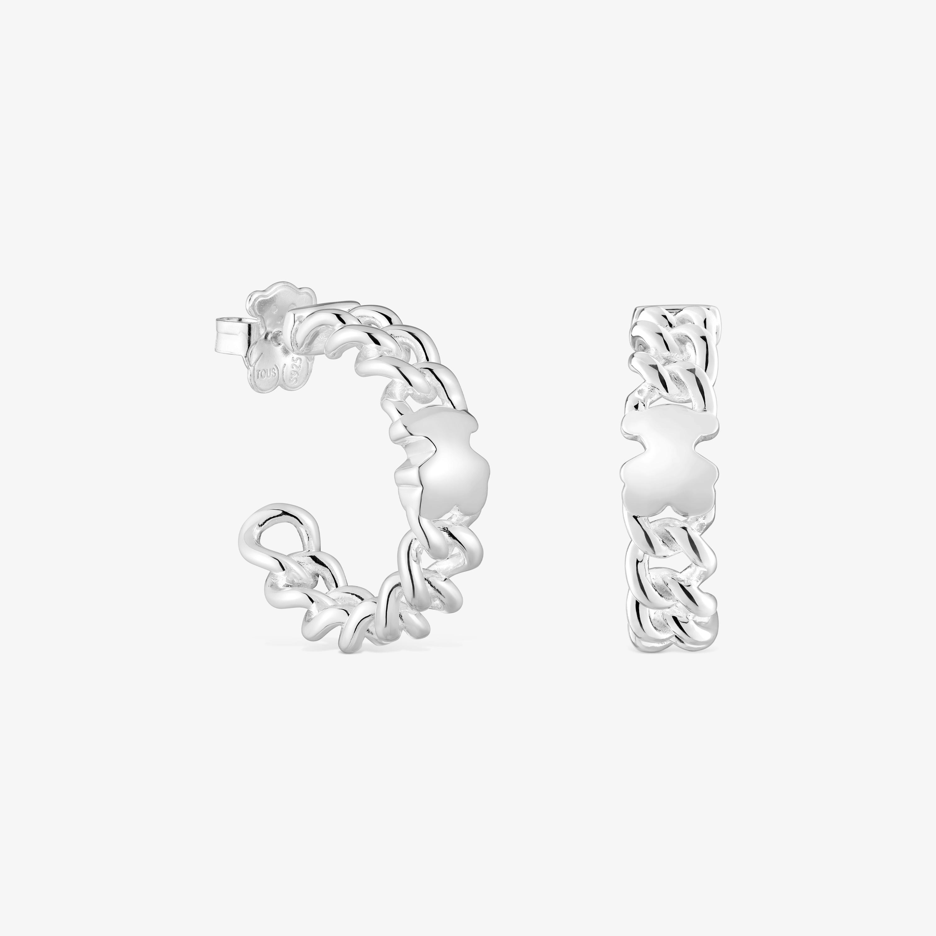 Short silver bear-motif Hoop earrings Bold Motif