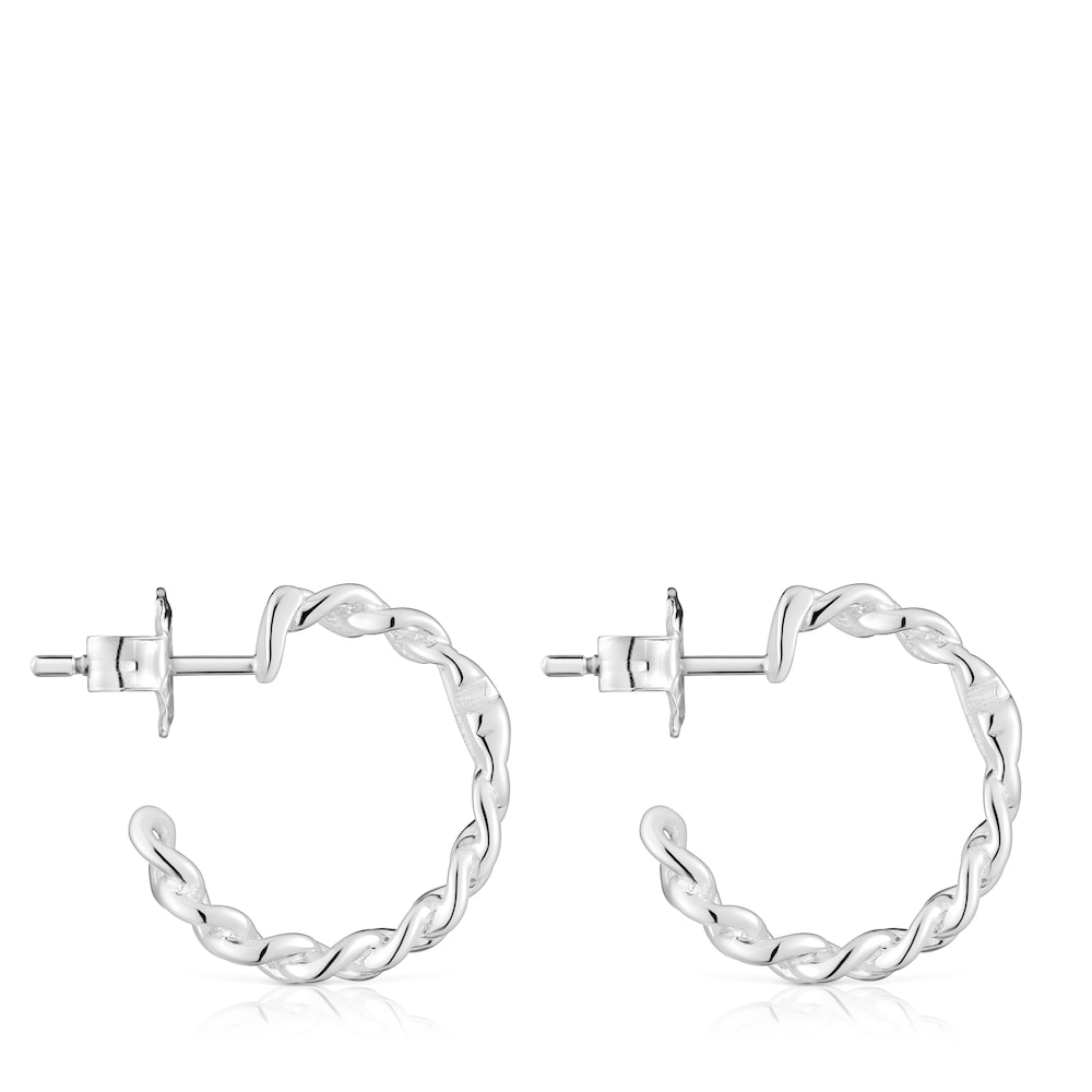 Pendientes aro cortos de plata motivo oso Bold Motif image number 1