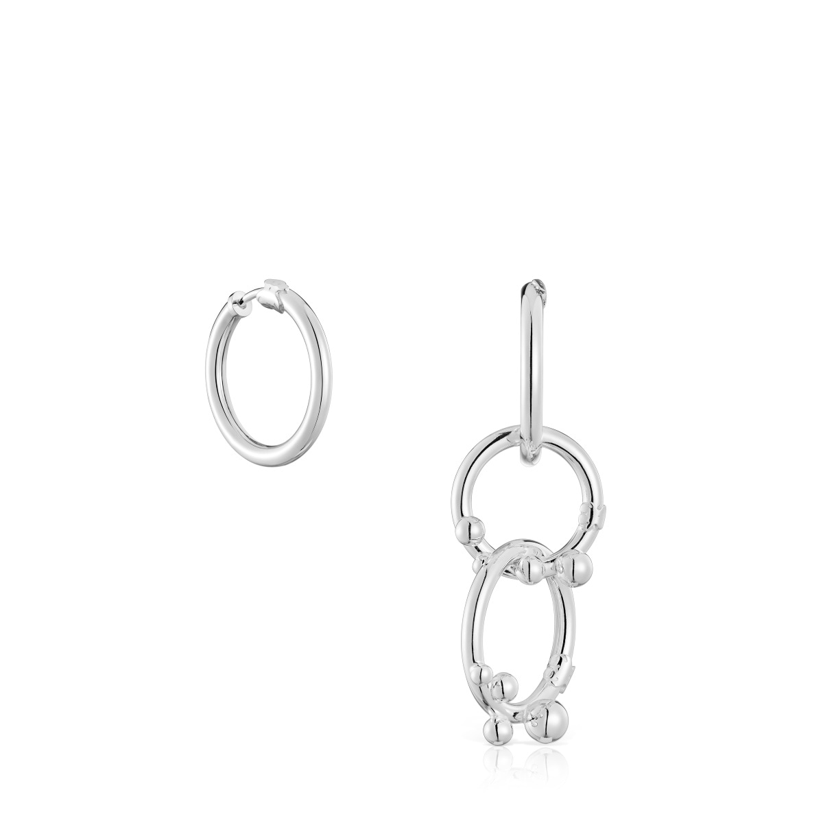Short-long silver Earrings with rings and details Hold