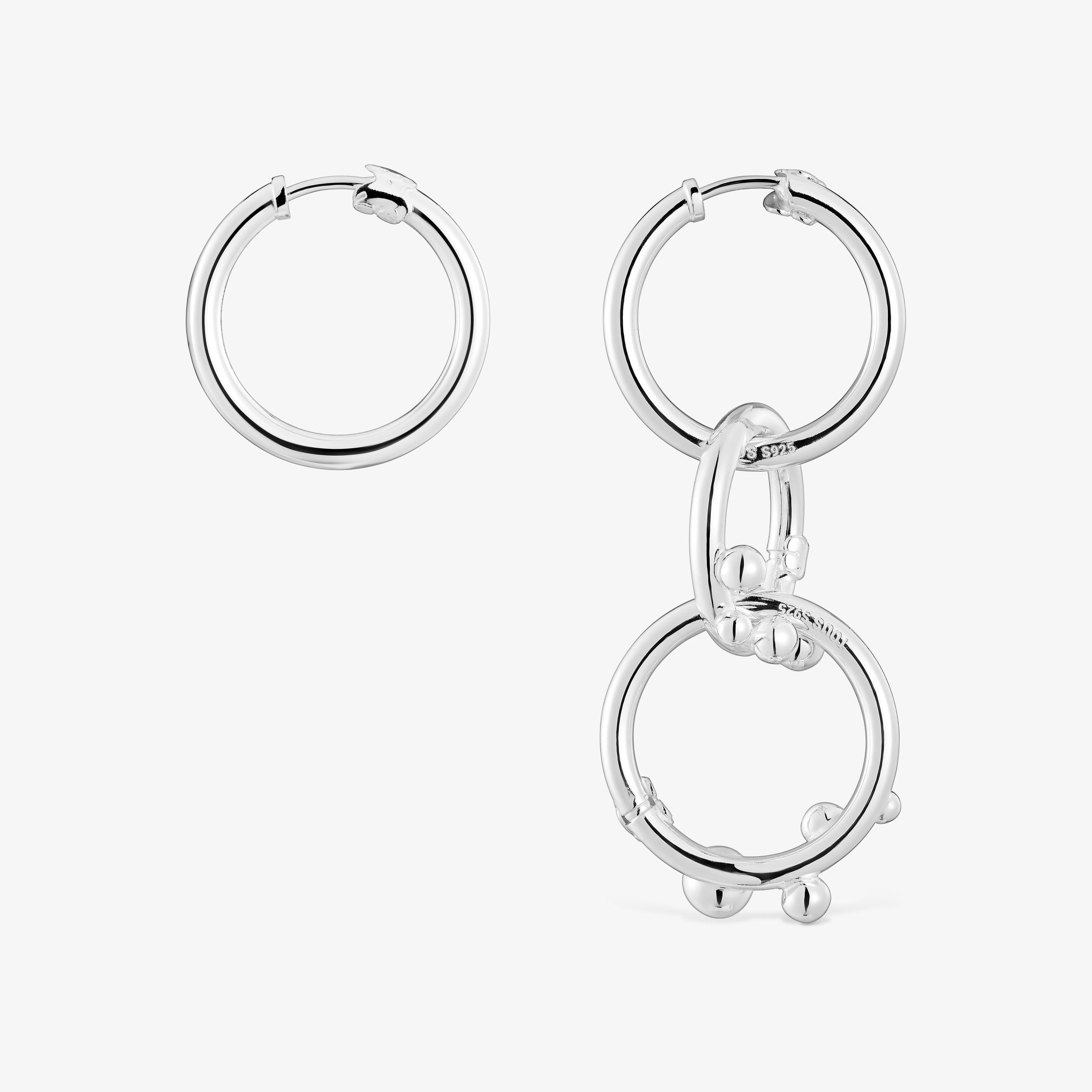 Short/long silver Earrings with rings and details Hold