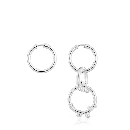 Short/long silver Earrings with rings and details Hold