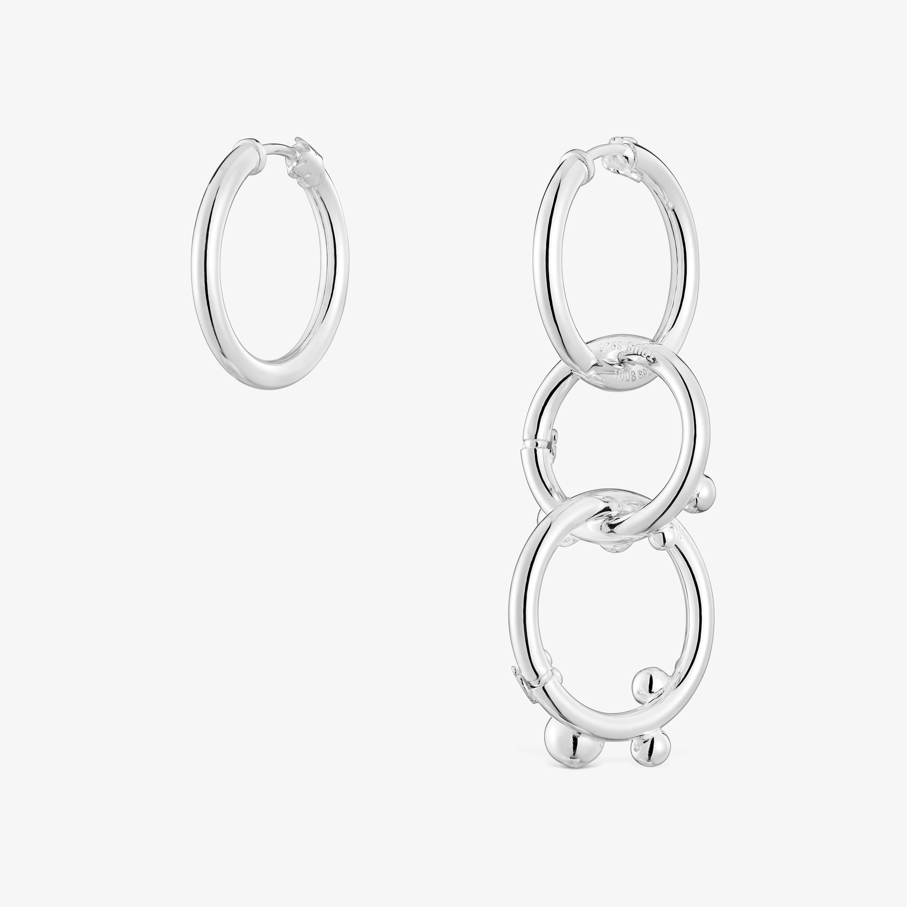 Short/long silver Earrings with rings and details Hold