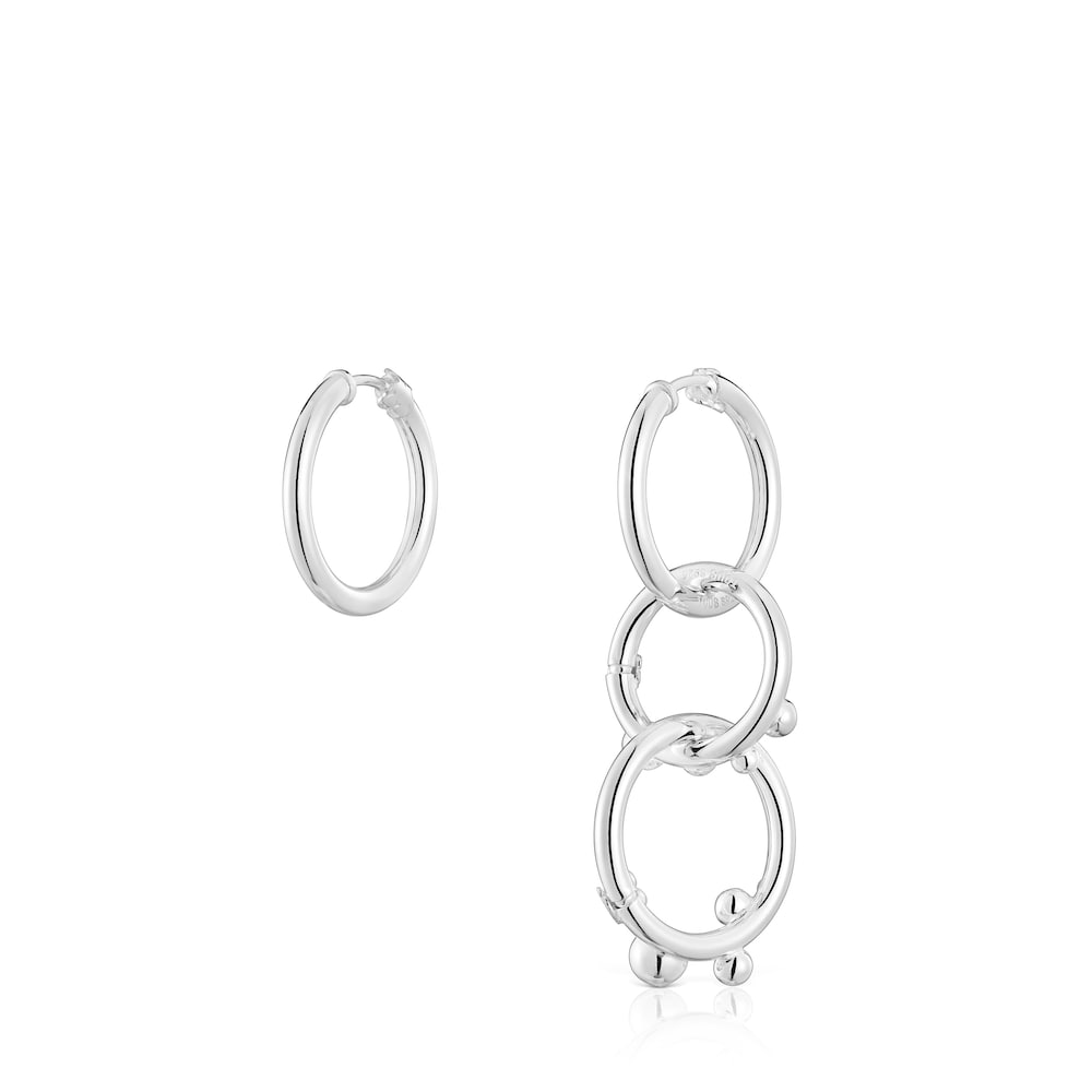 Pendientes de plata corto-largo con anillas y detalles Hold Pendientes de plata corto-largo con anillas y detalles Hold