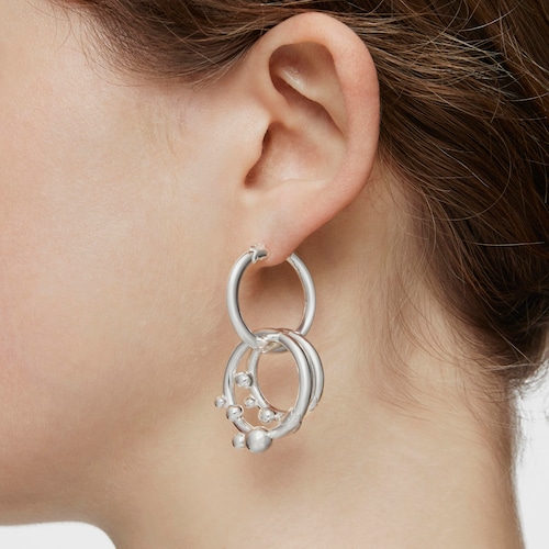 Short/long silver Earrings with rings and details Hold