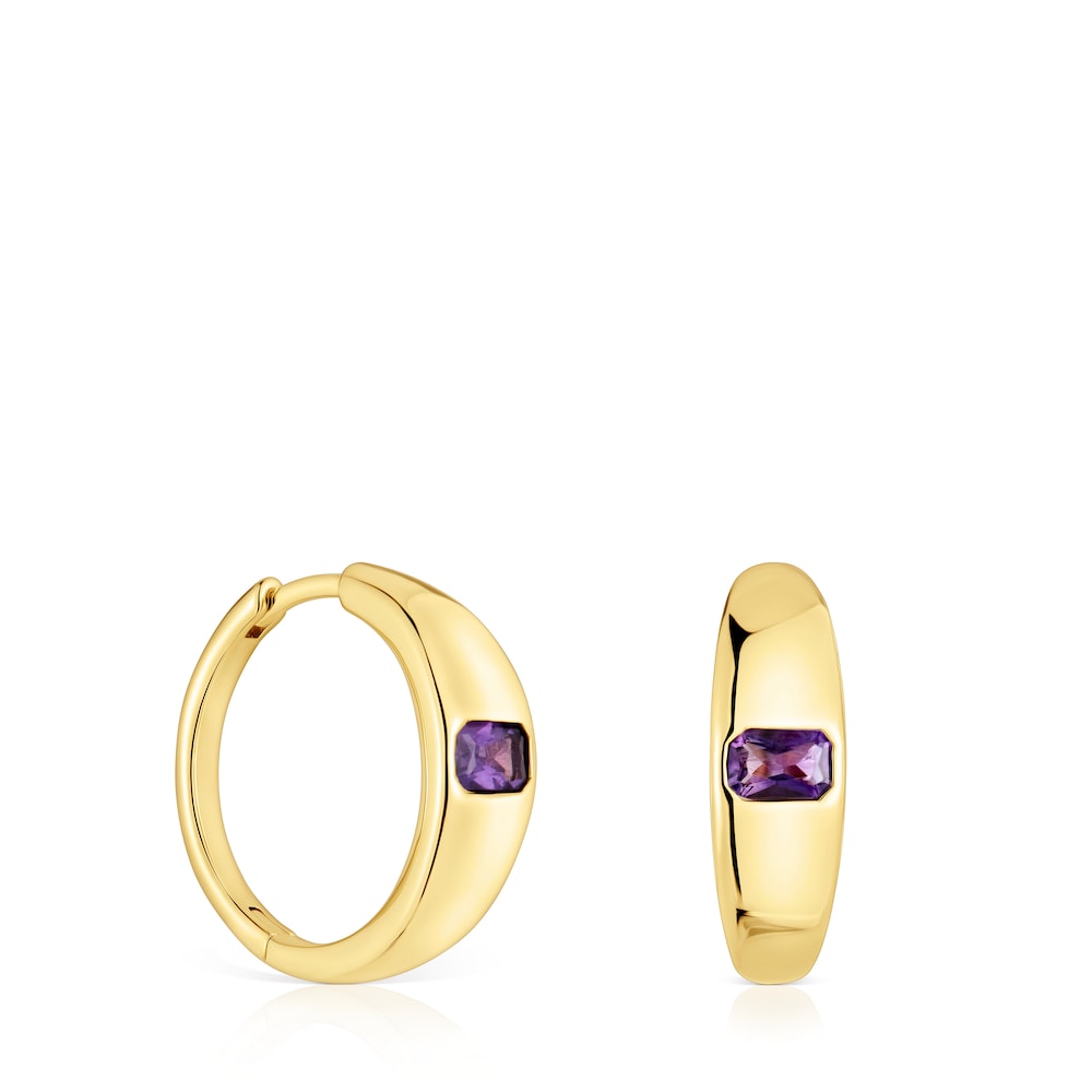 Short Hoop earrings with 18kt gold plating over silver and amethyst TOUS Basic Colors Short Hoop earrings with 18kt gold plating over silver and amethyst TOUS Basic Colors