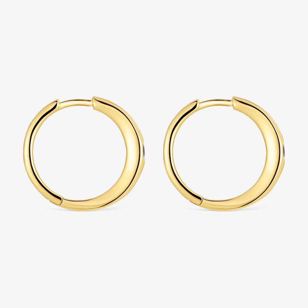 Kr&oacute;tkie kolczyki obręcze TOUS Basic Colors ze srebra, pokryte 18-karatowym złotem, z ametystem