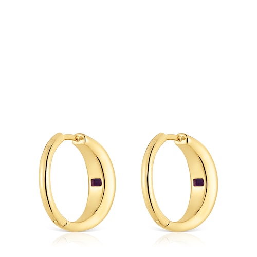 Short Hoop earrings with 18kt gold plating over silver and amethyst TOUS Basic Colors