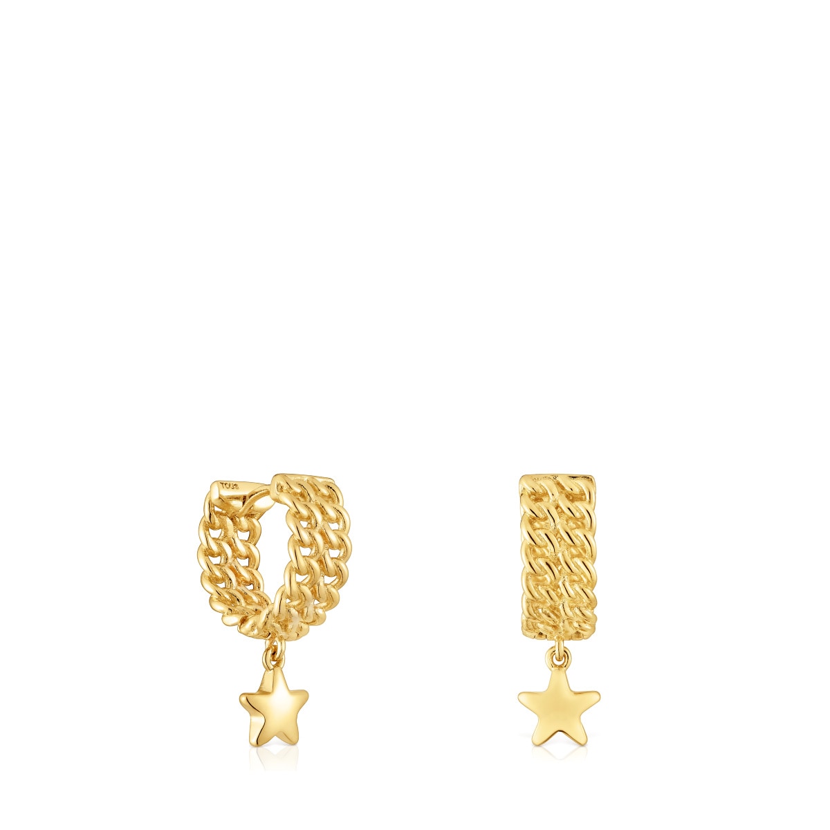 Pendientes aro cortos con baño de oro 18 kt sobre plata motivo estrella Bold Motif