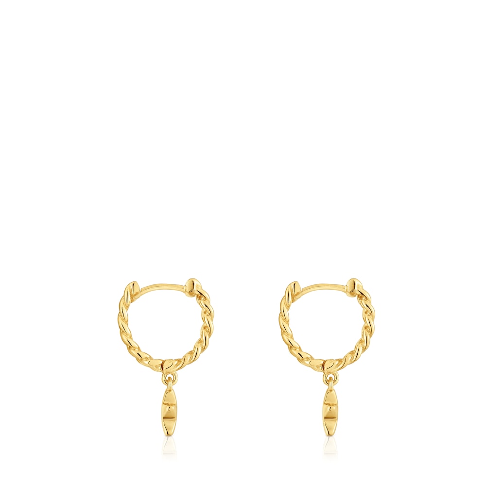 Pendientes aro cortos con baño de oro 18 kt sobre plata motivo estrella Bold Motif image number 1