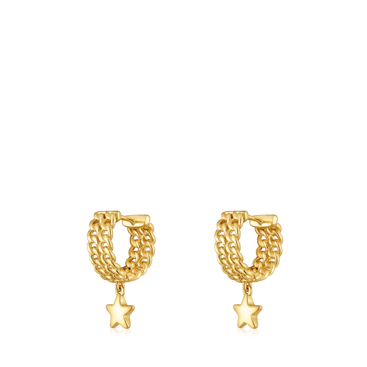 Pendientes aro cortos con baño de oro 18 kt sobre plata motivo estrella Bold Motif