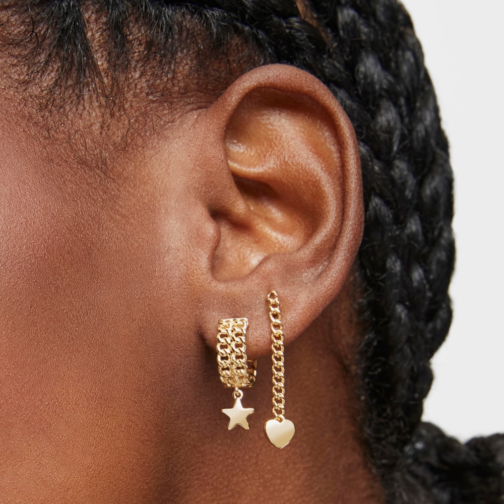 Short Hoop earrings with 18K gold vermeil and star motif Bold Motif