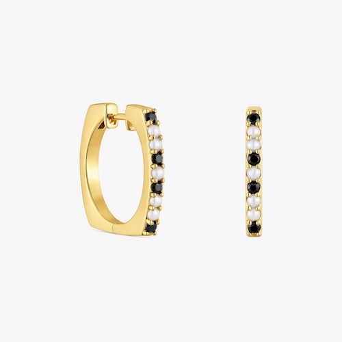 Aretes de aro cortos con ba&ntilde;o de oro 18 kt sobre plata y gemas Basic Colors