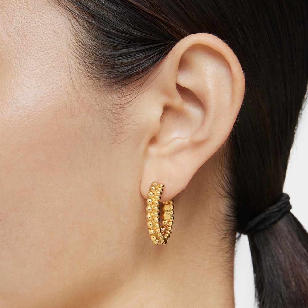 Podw&oacute;jne kolczyki kreolki Gloss ze srebra, pozłacane 18-karatowym złotem