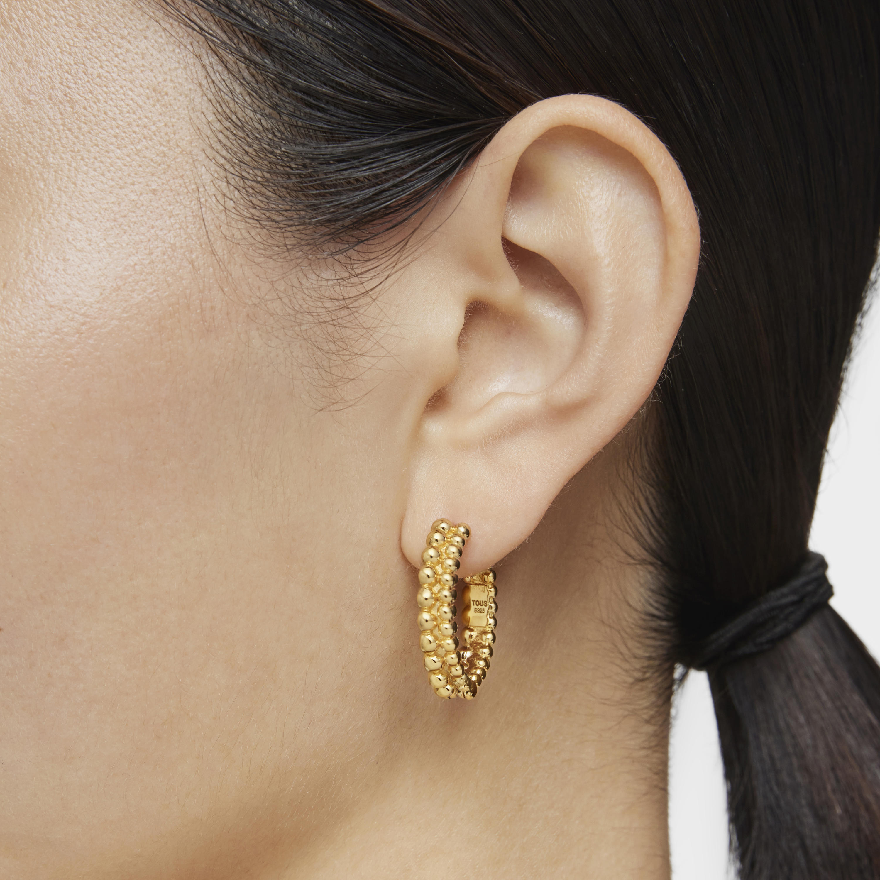 Pendientes de aro doble con baño de oro de 18 kt sobre plata Gloss