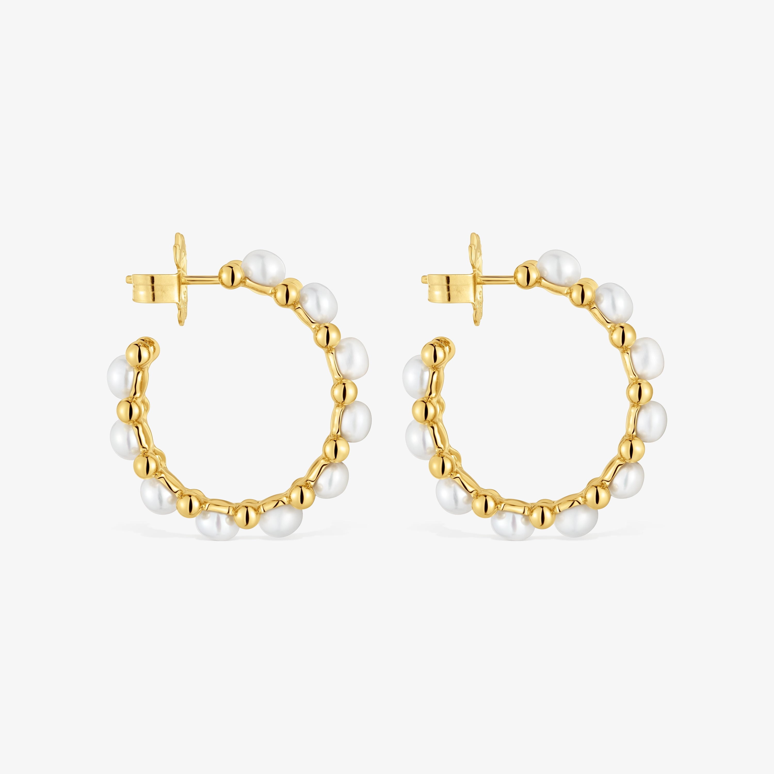 Triple Hoop earrings with 18K gold vermeil and cultured pearls Gloss
