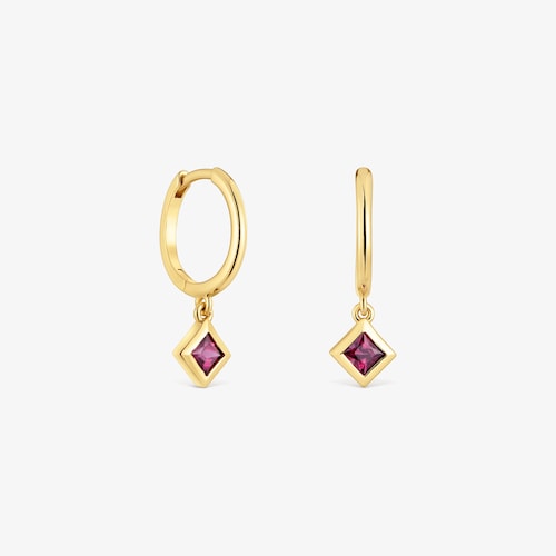 Short Hoop earrings with 18K gold vermeil and rhodolite charm TOUS Basic Colors