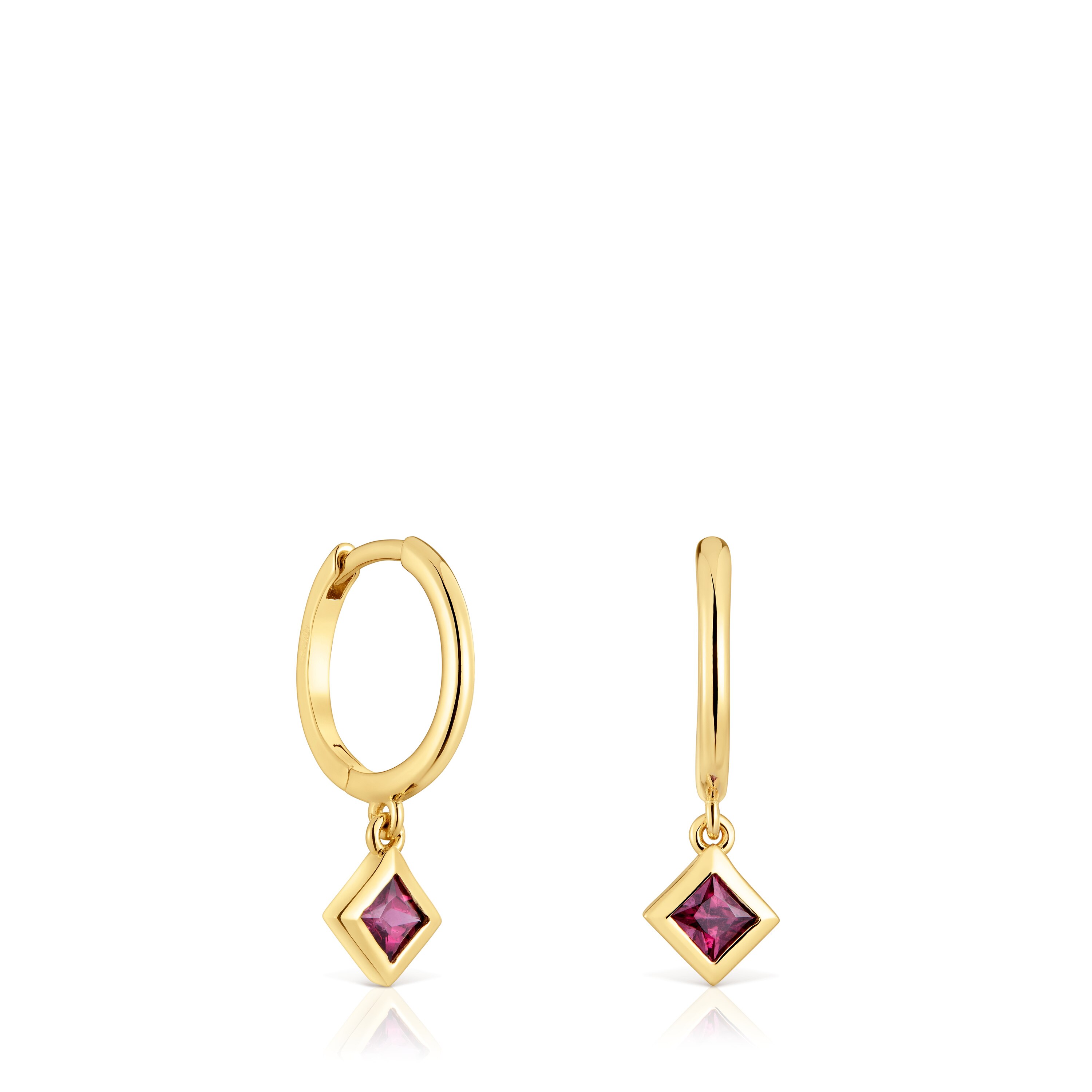 Short Hoop earrings with 18kt gold plating over silver and rhodolite charm TOUS Basic Colors
