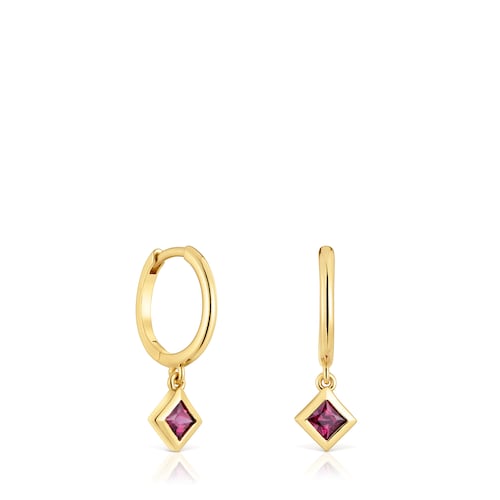 Short Hoop earrings with 18kt gold plating over silver and rhodolite charm TOUS Basic Colors