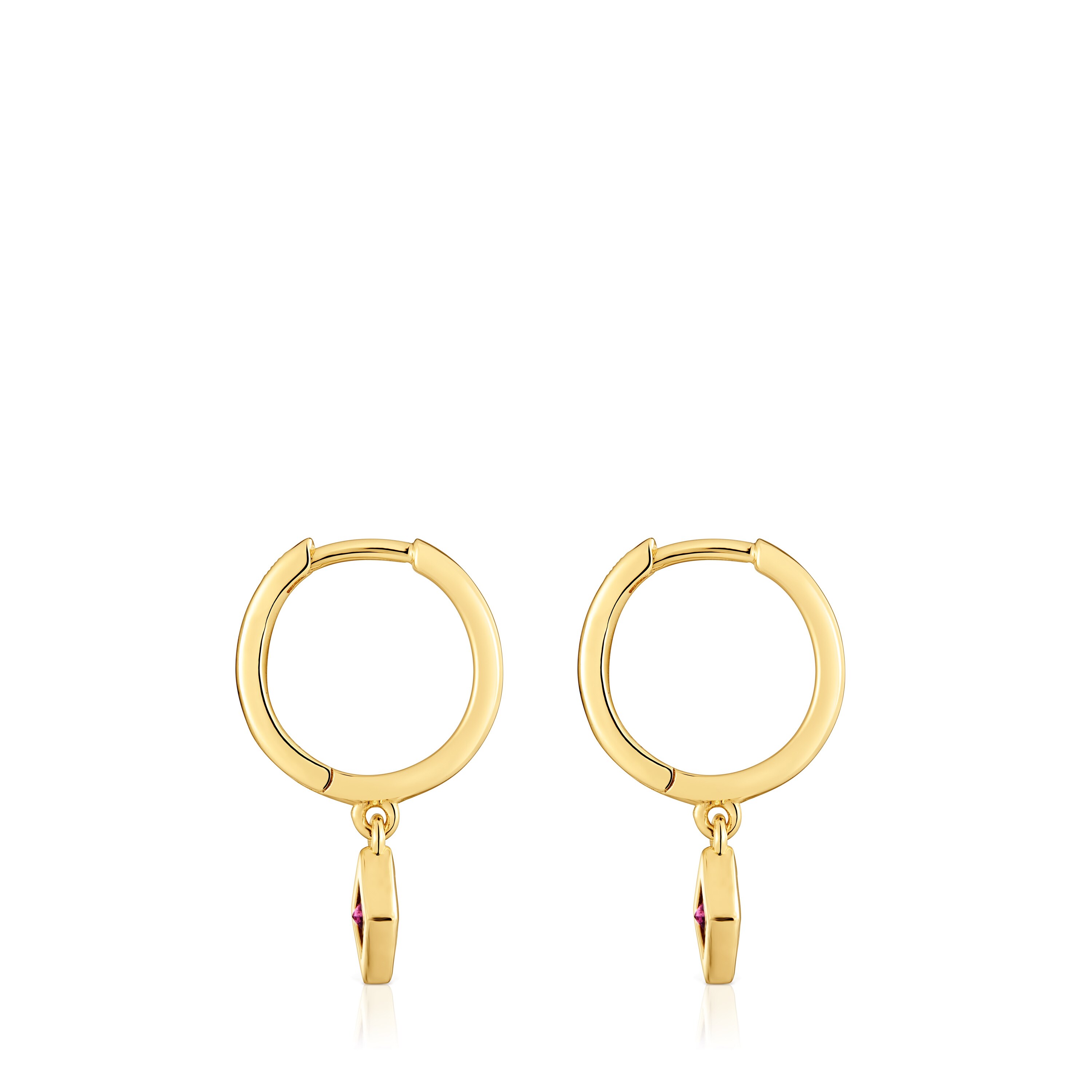 Short Hoop earrings with 18kt gold plating over silver and rhodolite charm TOUS Basic Colors