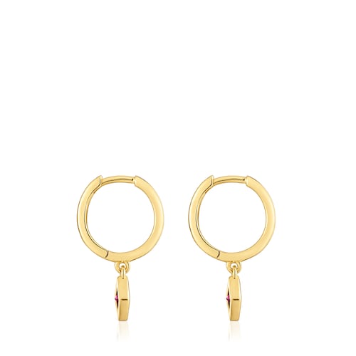 Short Hoop earrings with 18kt gold plating over silver and rhodolite charm TOUS Basic Colors