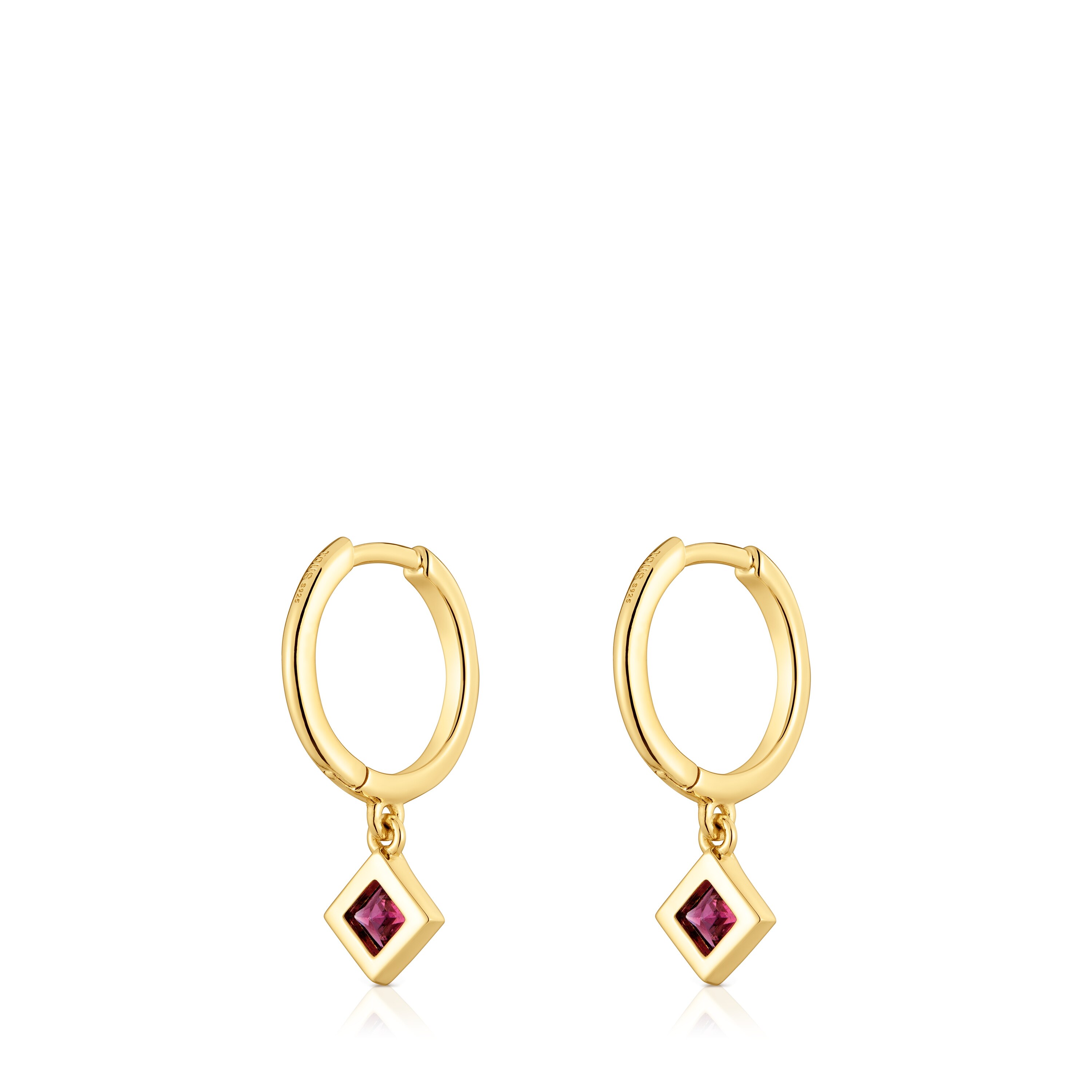 Short Hoop earrings with 18kt gold plating over silver and rhodolite charm TOUS Basic Colors