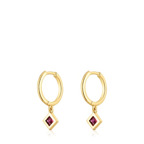 Short Hoop earrings with 18kt gold plating over silver and rhodolite charm TOUS Basic Colors