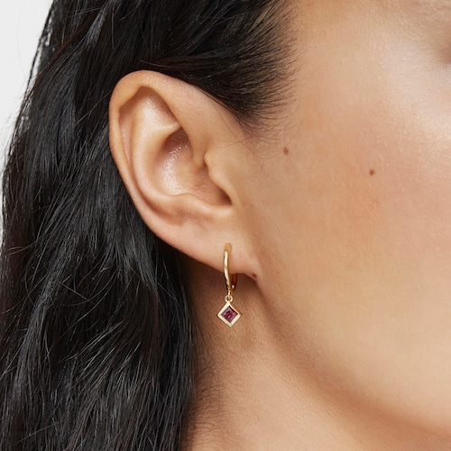 Short Hoop earrings with 18kt gold plating over silver and rhodolite charm TOUS Basic Colors