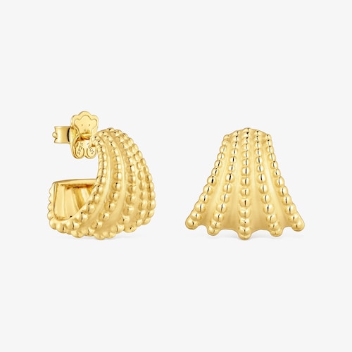 Pendientes de aro cortos con ba&ntilde;o de oro de 18&nbsp;kt sobre plata TOUS Grain