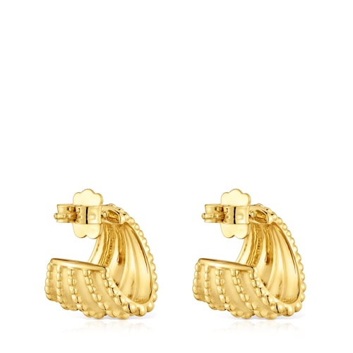 Pendientes de aro cortos con baño de oro de 18 kt sobre plata TOUS Grain