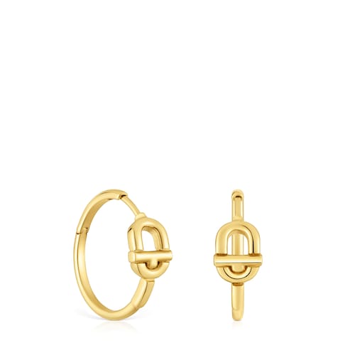 Pendientes de aro cortos con baño de oro 18 kt sobre plata y motivo TOUS MANIFESTO