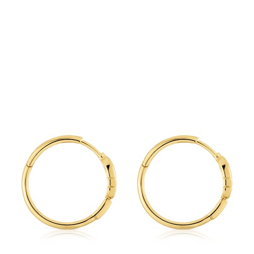Pendientes de aro cortos con baño de oro 18 kt sobre plata y motivo TOUS MANIFESTO