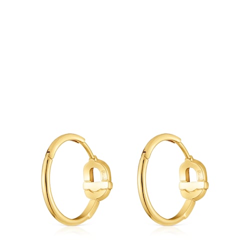 Pendientes de aro cortos con baño de oro 18 kt sobre plata y motivo TOUS MANIFESTO