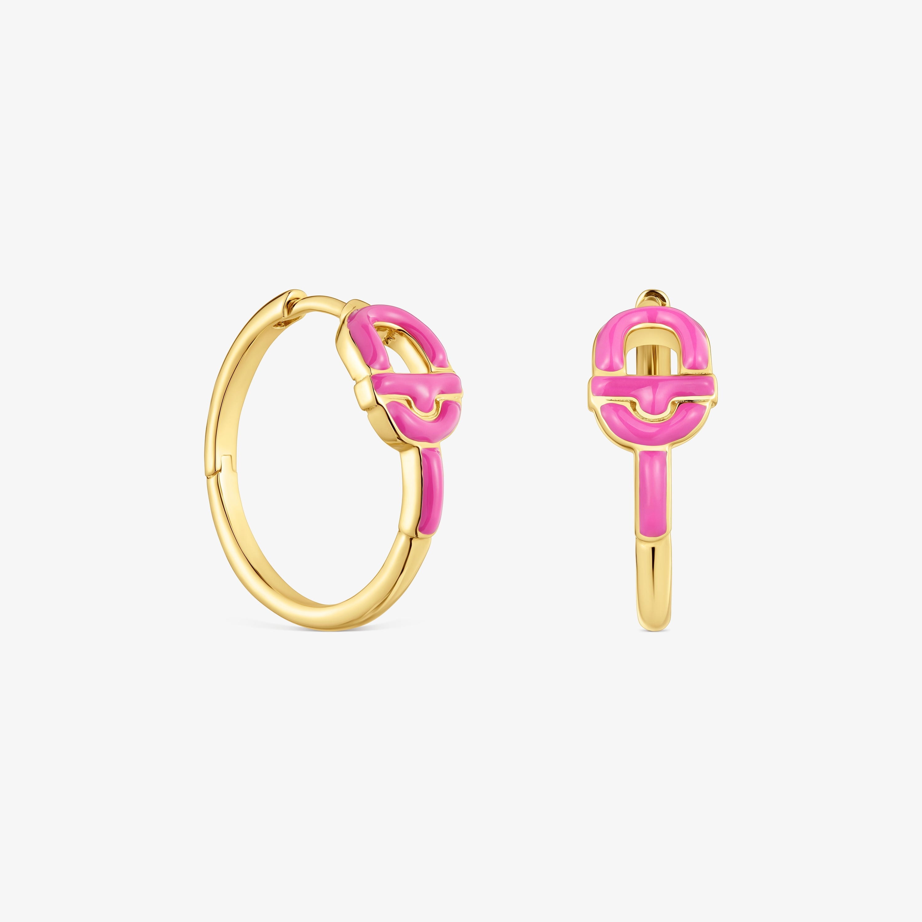 Short Hoop earrings with 18K gold vermeil and fuchsia-colored motif TOUS MANIFESTO