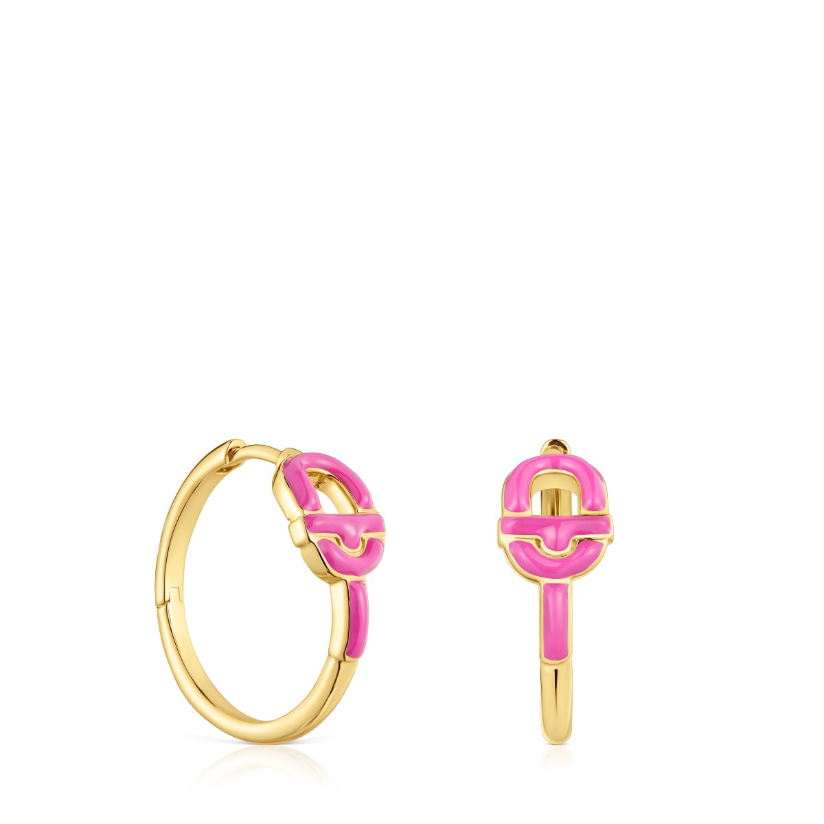 Short Hoop earrings with 18kt gold plating over silver and fuchsia-colored motif TOUS MANIFESTO