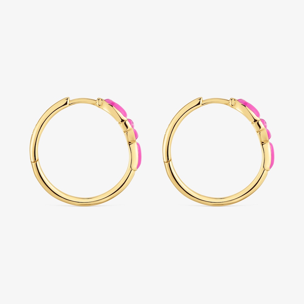 Brincos de argola curtos banhados a ouro de 18&nbsp;K sobre prata e motivo cor f&uacute;csia TOUS MANIFESTO