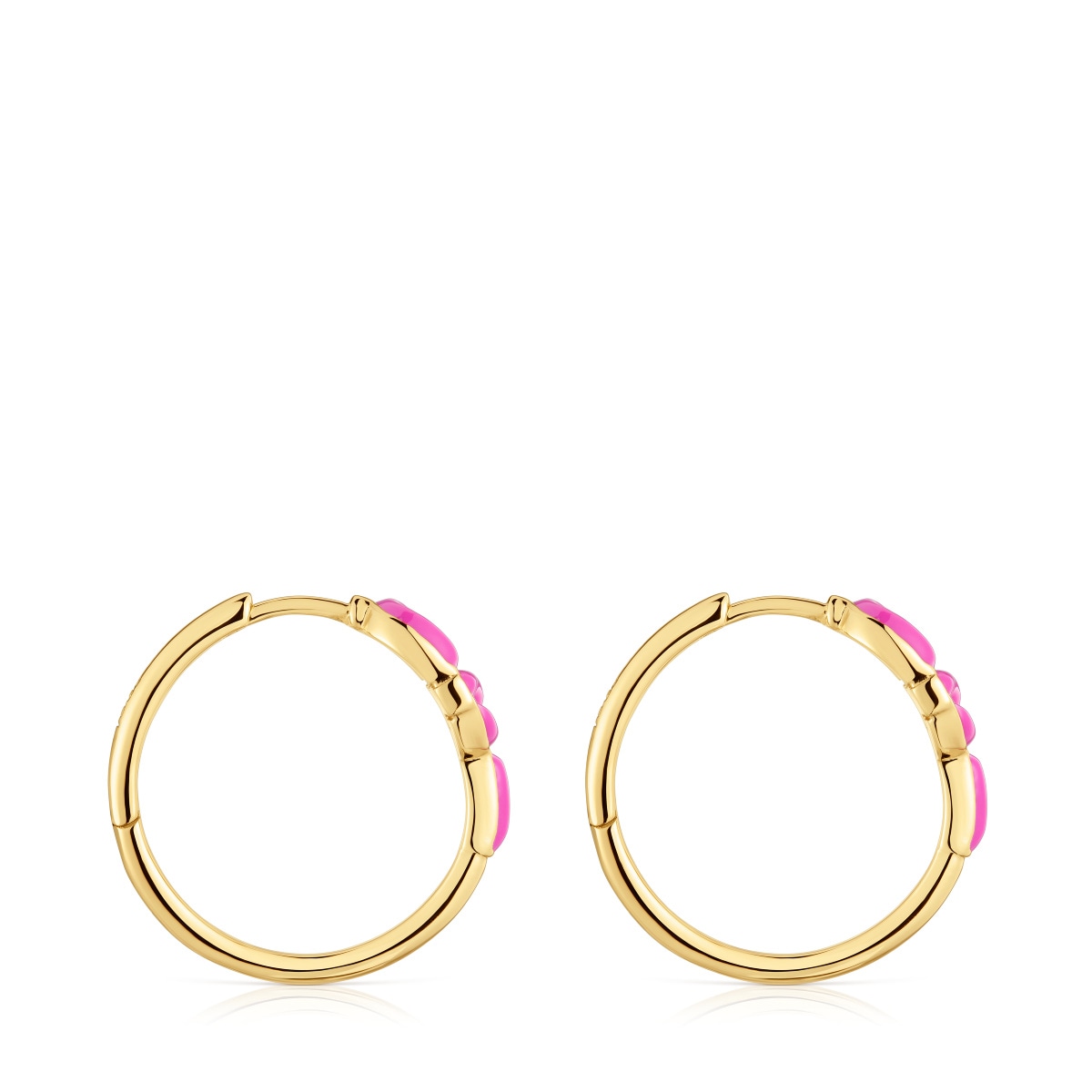 Short Hoop earrings with 18kt gold plating over silver and fuchsia-colored motif TOUS MANIFESTO