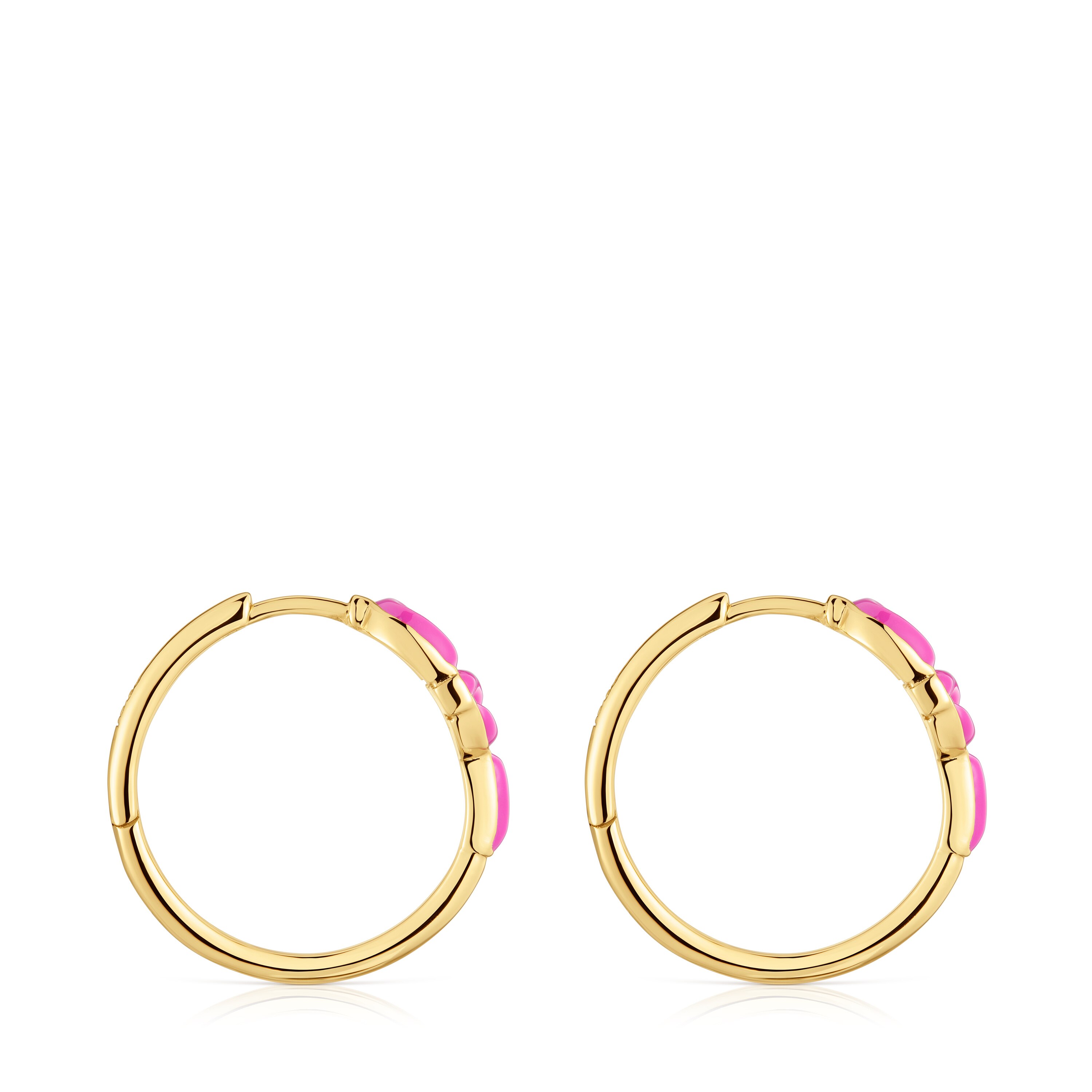 Short Hoop earrings with 18kt gold plating over silver and fuchsia-colored motif TOUS MANIFESTO