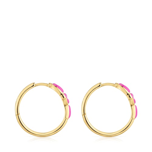 Short Hoop earrings with 18kt gold plating over silver and fuchsia-colored motif TOUS MANIFESTO