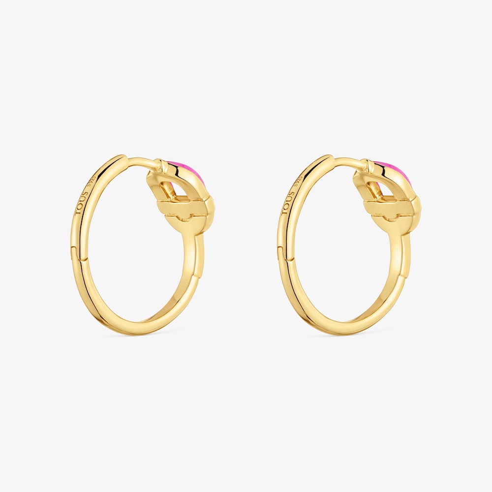 Brincos de argola curtos banhados a ouro de 18&nbsp;K sobre prata e motivo cor f&uacute;csia TOUS MANIFESTO
