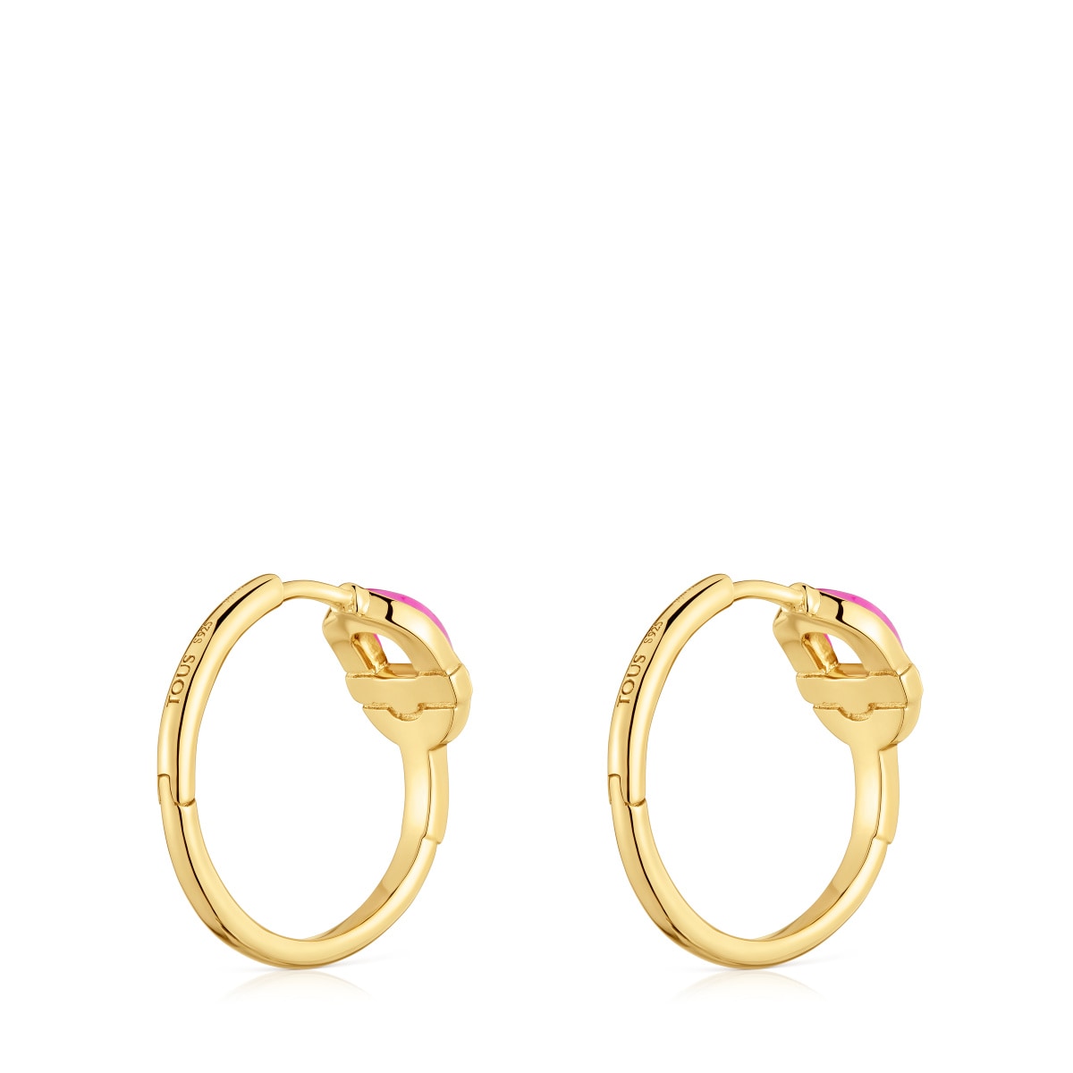 Short Hoop earrings with 18kt gold plating over silver and fuchsia-colored motif TOUS MANIFESTO