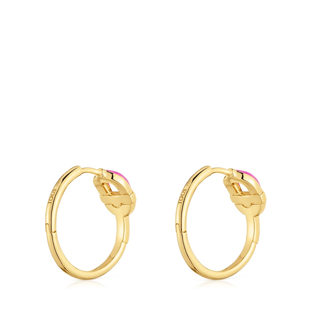 Pendientes de aro cortos con baño de oro 18 kt sobre plata y motivo color fucsia TOUS MANIFESTO image number 2