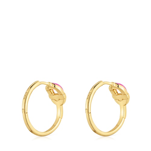 Short Hoop earrings with 18kt gold plating over silver and fuchsia-colored motif TOUS MANIFESTO