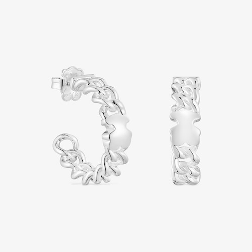 Silver Bold Motif bear motif Hoop earrings