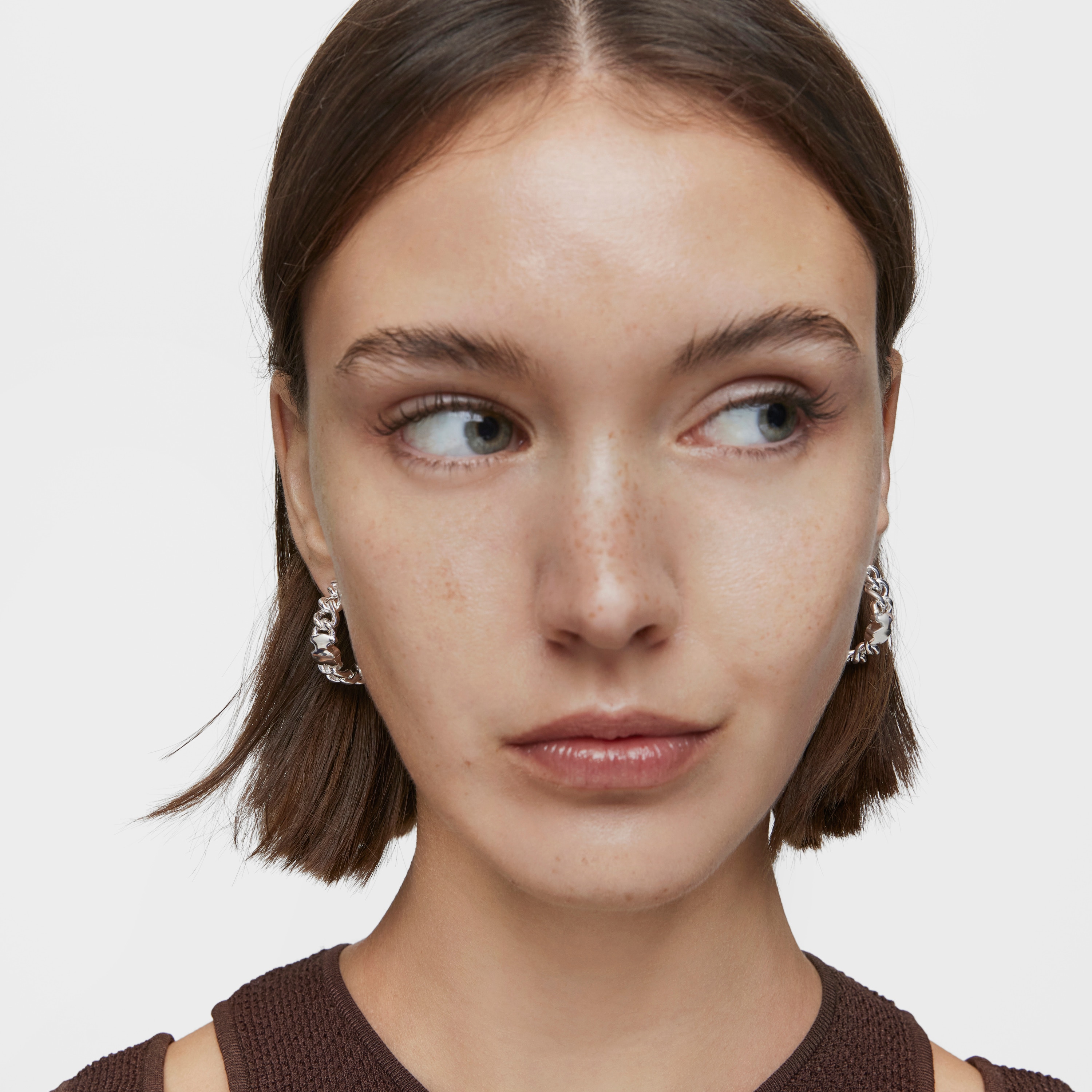 Silver Bold Motif bear motif Hoop earrings