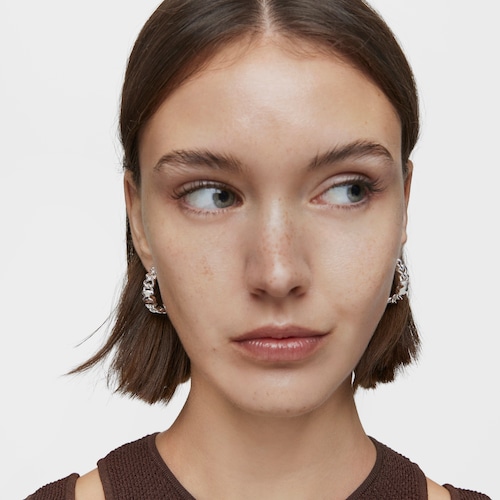 Silver Bold Motif bear motif Hoop earrings